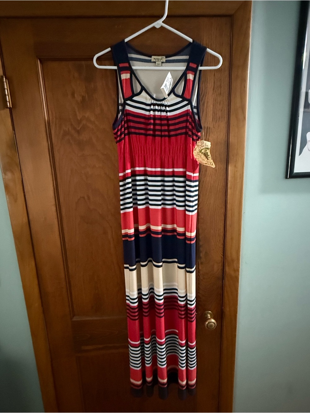 ONE WORLD Striped Sleeveless Maxi Dress in Red, Navy & Cream